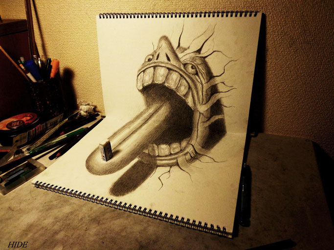 Amazing Nagai Hideyuki 3D Illusion Sketch Art Tongue