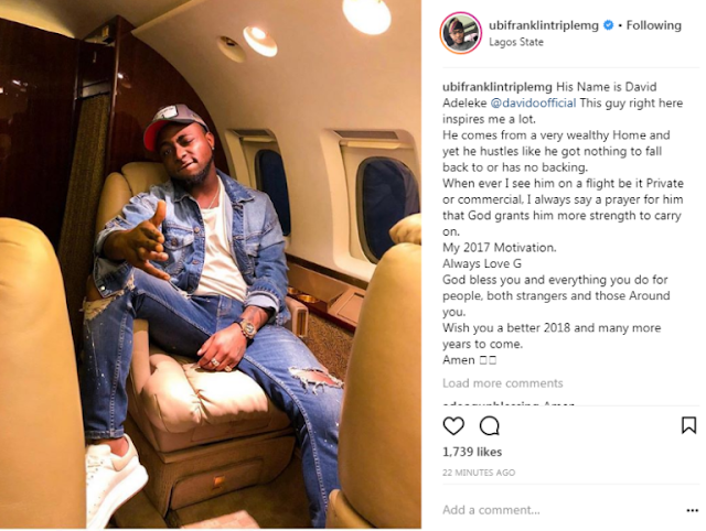 Ubi Franklin celebrates Davido for his hardwork