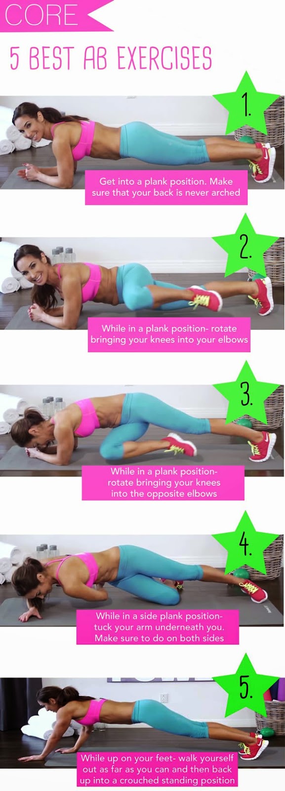 5 best ab exercises! Printable card to go :) #workout #bodyweight #fatloss #exercise #core