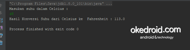 Output Hasil Contoh Program Konversi Suhu Celcius ke Fahrenheit di Java