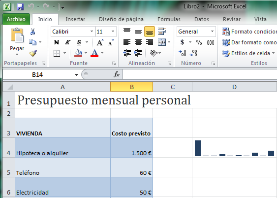 mini gráficos o Sparklines Excel 2010 captura novedades