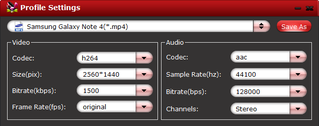 Galaxy Note 4 MP4 settings