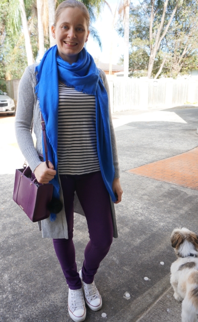 grey maxi cardigan with bleu louis vuitton shawl stripe tank purple jeans | away from blue