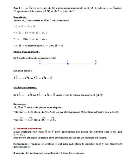 cours mathematique - Somme de deux vecteurs - Vecteurs colinéaires 1ere secondaire