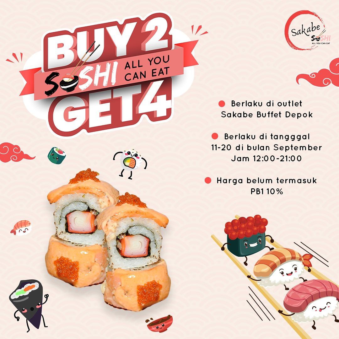 Promo Sakabe Buffet Sushi All You Can Eay Buy 2 Get 4