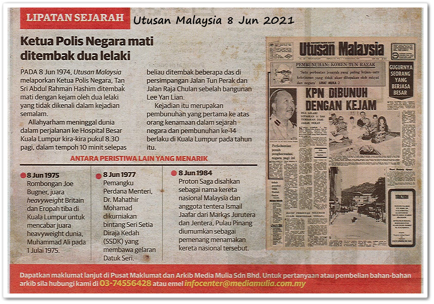 Lipatan sejarah 8 Jun - Keratan akhbar Utusan Malaysia 8 Jun 2021