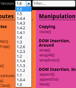 jQuery 速查表多版本選擇