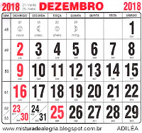 Calendário 2018 grande para cartaz