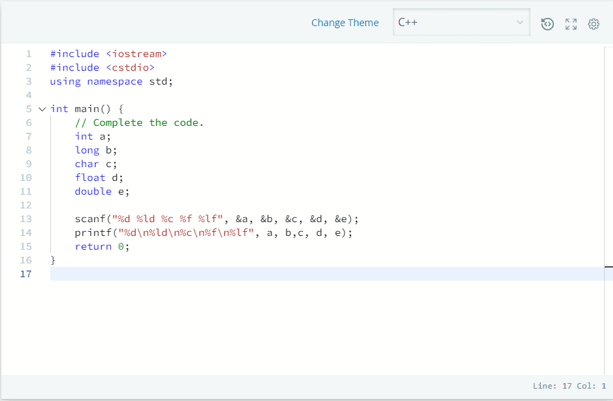 Basic Data Types in C++ - Hacker Rank Solutions