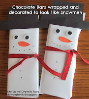 snowman gift - wrapped chocolate bar, decorated to look like a snowman