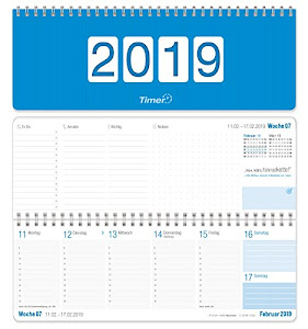 Wochen-Tischkalender 2019, Querkalender, 2-farbig, runde Ecken 29,7x10,5, 1 Woche 2 Seiten, Querterminbuch für Büro und Schreibtisch mit Zusatzinfos