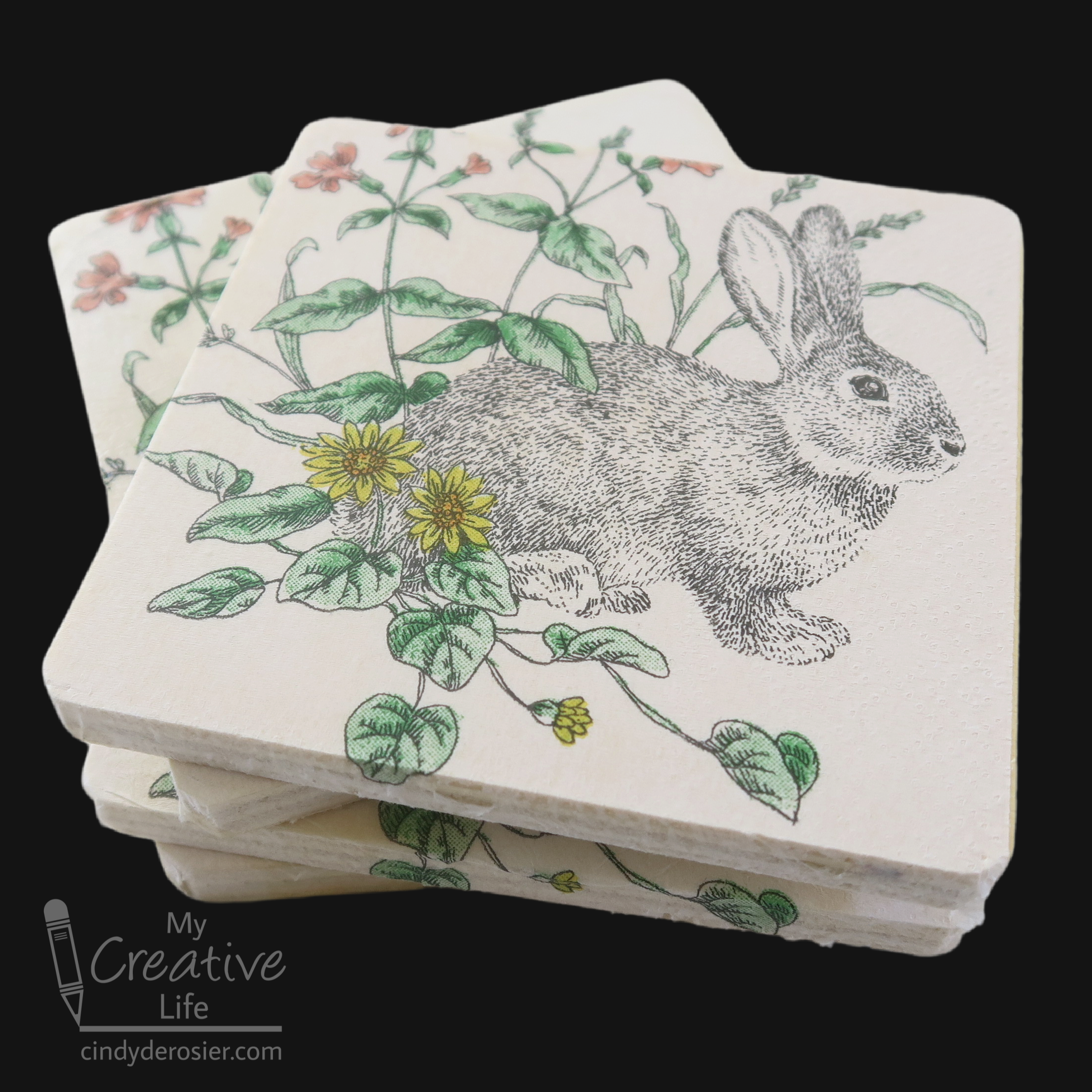 Cindy deRosier: My Creative Life: Bunny Week 2022: How to Decoupage Napkins  onto Coasters