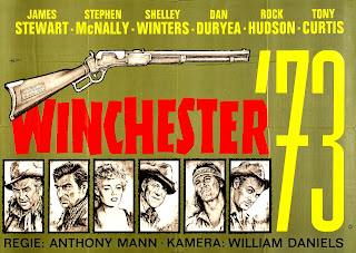 WINCHESTER '73. Cartelera: 120 x 85 cms. Alemania. Arte: Rolf Goetze. WINCHESTER 73. Winchester '73. 1950. Estados Unidos. Dirección: Anthony Mann. Reparto: James Stewart, Shelley Winters, Dan Duryea, Stephen McNally, Charles Drake, Millard Mitchell, John McIntire, Jay C. Flippen, Will Geer, Rock Hudson, Tony Curtis, James Best.