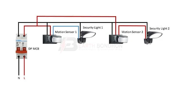 Two Motion Sensor with Two Security Light Wiring
