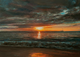 Sunset Beach oil painting by Jeff Ward www.stungeonstudios.com