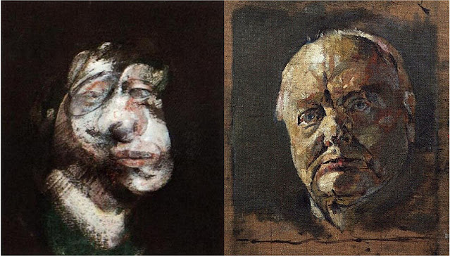 لوحتين للفنانين البريطانيين جراهام سذرلاند ( 1903-1980)  على اليمين  - وفرانسيس بيكون ( 1909 -1992 ) على اليسار