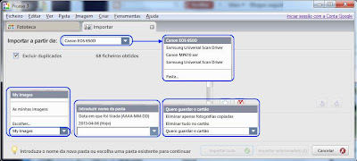 Definição de opções no Picasa - importar