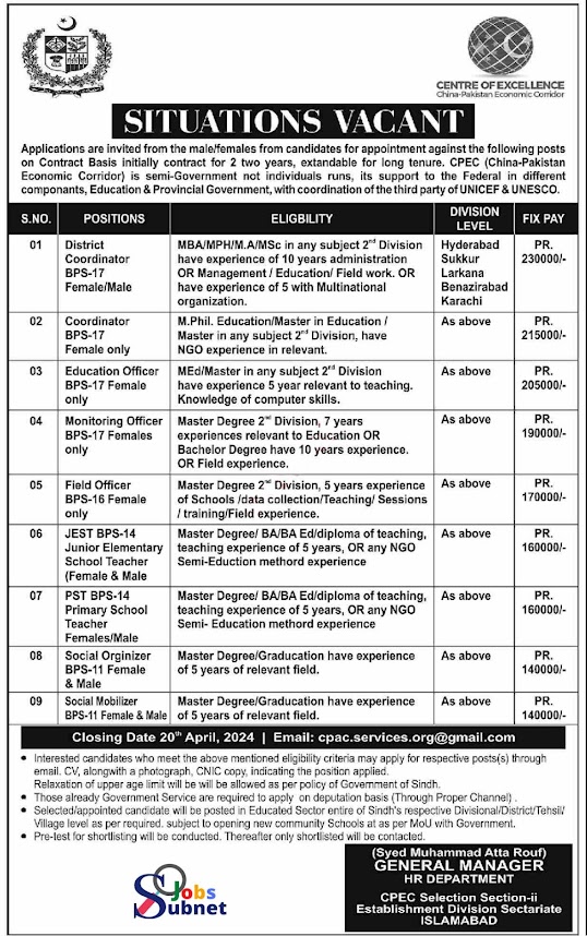 Career Opportunity At Establishment Division 2024