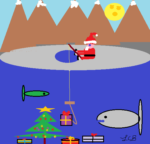 SANTA GOES ICE FISHING