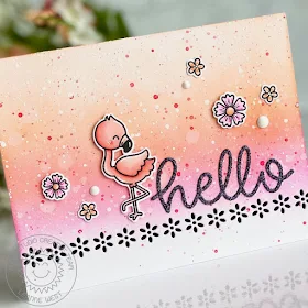 Sunny Studio Stamps: Fabulous Flamingos Eyelet Lace Border Dies Hello Card by Leanne West