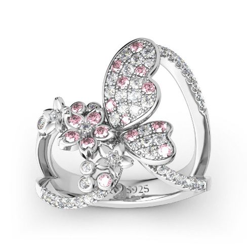 Flower and Butterfly Sterling Silver Ring – Price :$125.00 