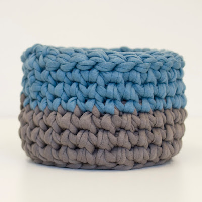 Teal Grey Crochet small bowl 01 by welaughindoors