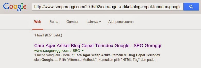 1 menit artikel terindex Google Search Engine