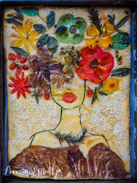 easy-summer-dinner-ideas-Focaccia bread-pizza dough-lifestyle-Frida Kahlo Face focaccia-Weddings by KMich-Philadelphia PA