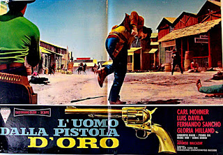 L'UOMO DALLA PISTOLA D'ORO. Italia. Fotocromo: 46 x 67 cms.. DOC, MANOS DE PLATA. L'uomo dalla pistola d'oro. 1965. Italia, España. Dirección: Alfonso Balcázar. Reparto: Carl Möhner, Luis Dávila, Fernando Sancho, Gloria Milland, Loris Loddi, Óscar Pellicer.