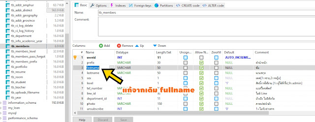 แก้ไขโครงสร้างฐานข้อมูล MySQL