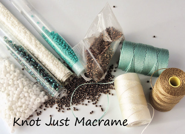Khaki, white and turquoise color palette for micro macrame kit
