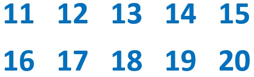 números del once al veinte 11 al 20 azules