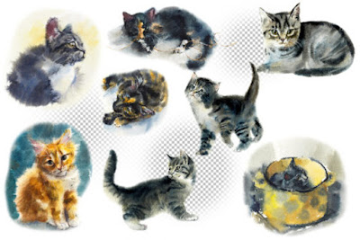 Watercolor Fluffy Cute Kittens Graphic