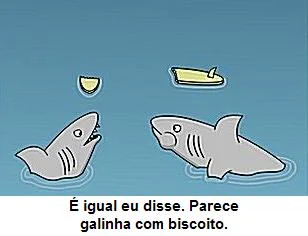 Cartoon piada de tubarão comendo surfista.