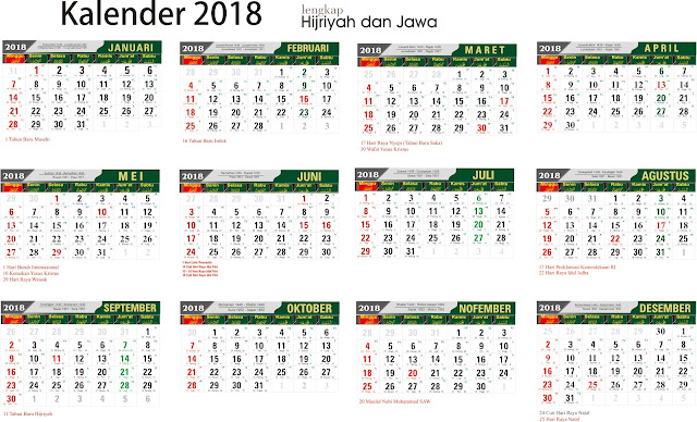 Download Kalender 2018 Lengkap jawa arab - SMAN 1 TUMIJAJAR