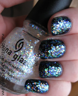 bourjois blue mysterieux dark blue creme looks black on the nail nail polish nailswatches china glaze glitters snowglobe layered