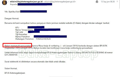 Email Konfirmasi Pencairan JHT BPJS DITOLAK