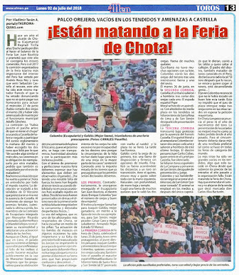 Diario El men, Lima, Peru Lunes 2018-07-02 Pagina Taurina