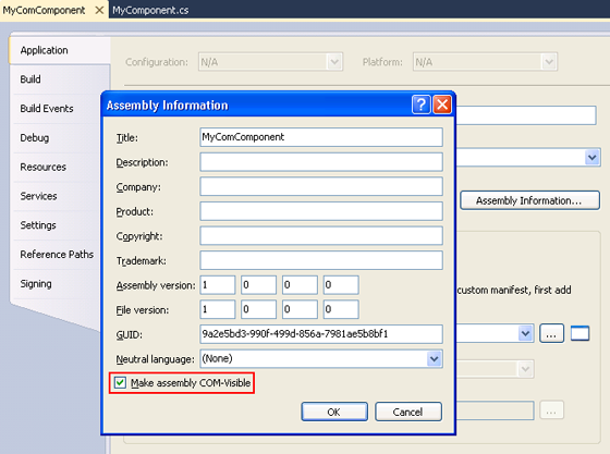 Assembly Information DIalog Box