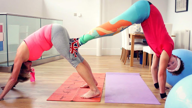 two person yoga challenge pink