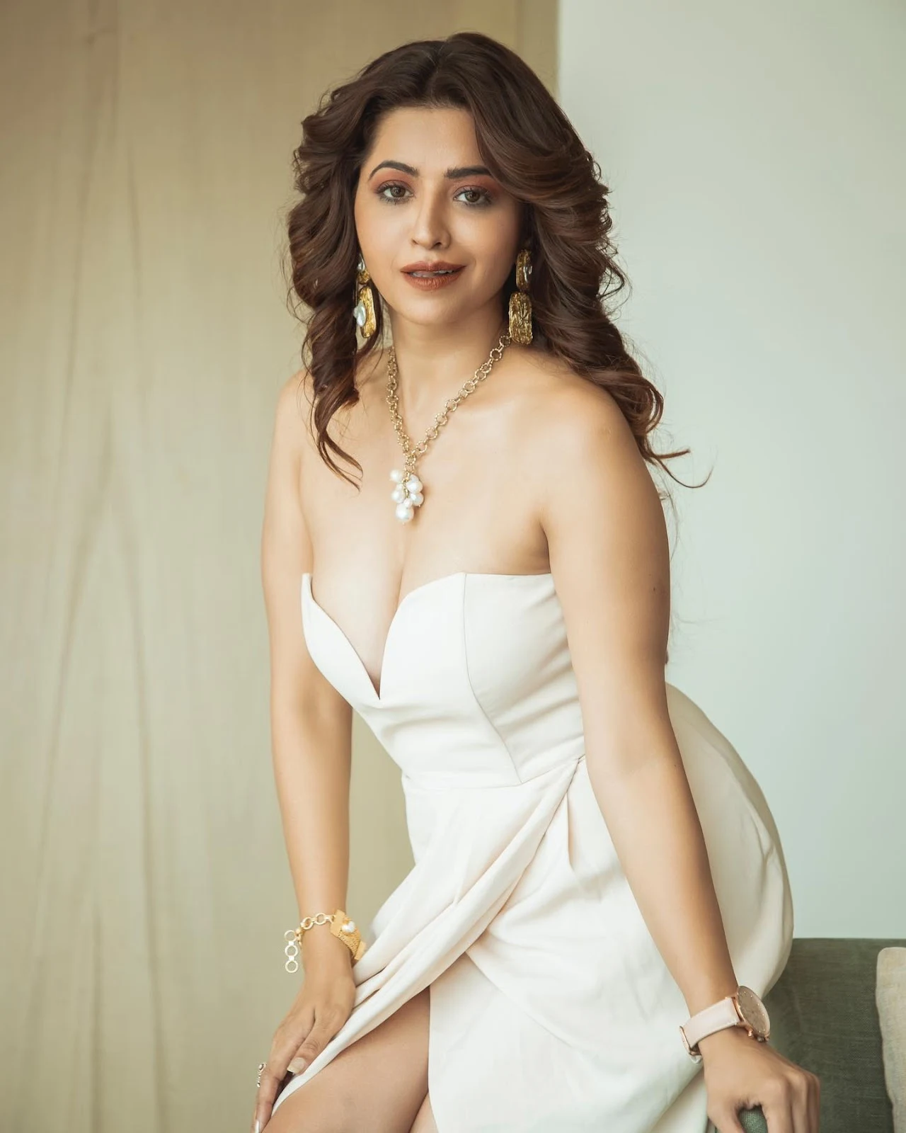 Ridhiema Tiwari cleavage white off shoulder dress