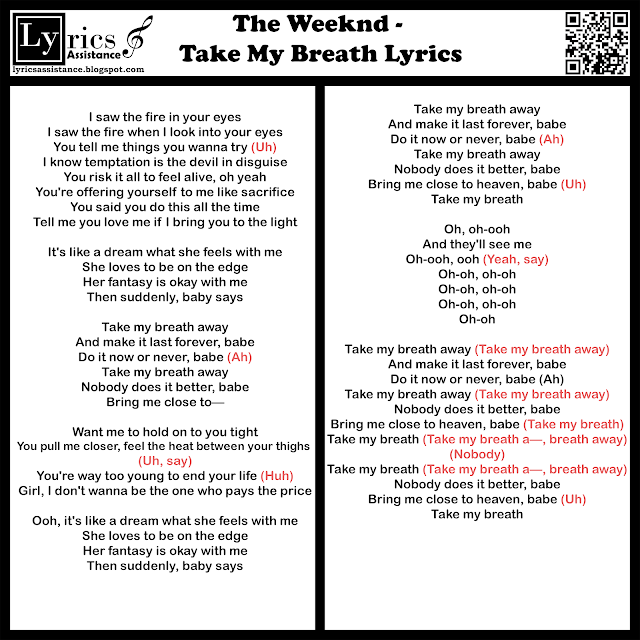 The Weeknd - Take My Breath Lyrics | lyricsassistance.blogspot.com