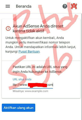 Akun adsense anda direset karena tidak aktif