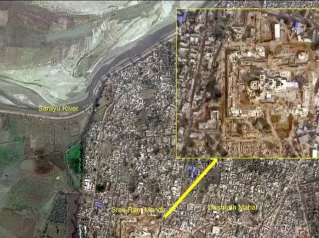 A Satellite image of Ram Temple and Dashrath Mahal