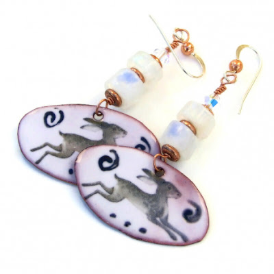 rabbit hare spiral handmade enamel earrings gift for women