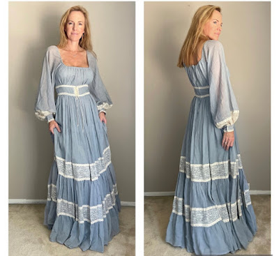 The Front and Back of a blue Gunne Sax dress