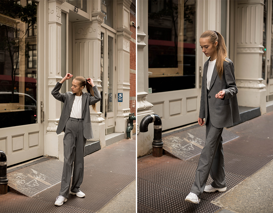 Harmaa puku, naisten muoti // Grey suit, women's fashion