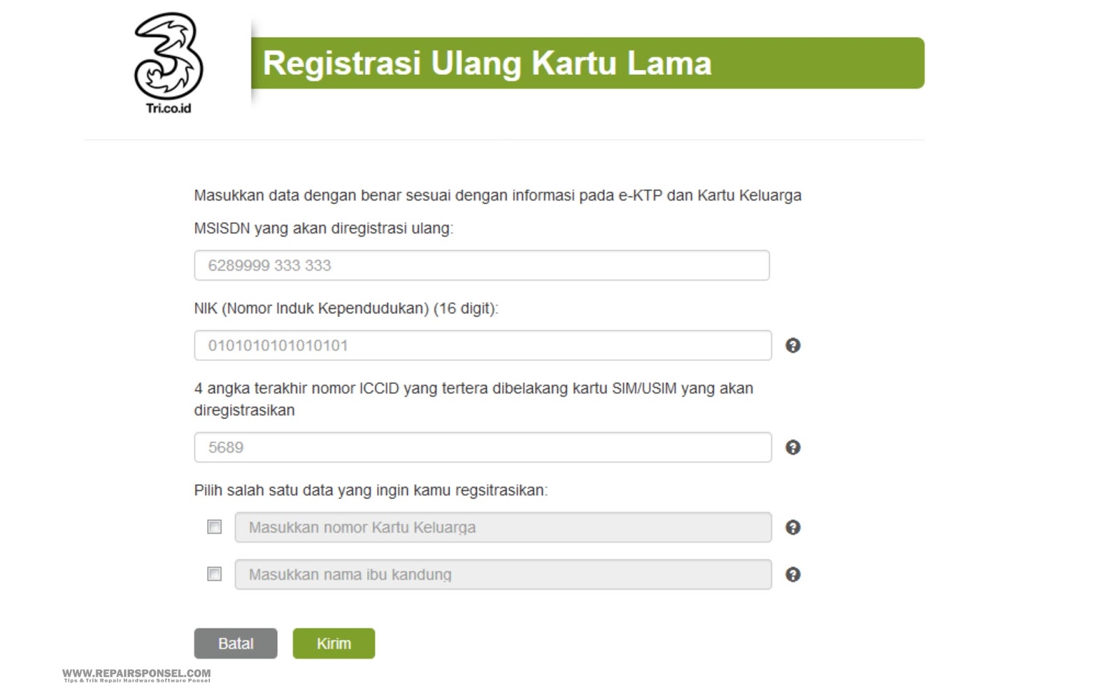 Cara Registrasi Ulang Kartu Tri 3 Sesuai KTP dan KK  Repairs Ponsel