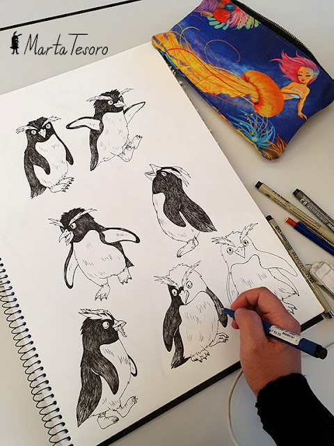 rockhopper penguin drawing by Marta Tesoro