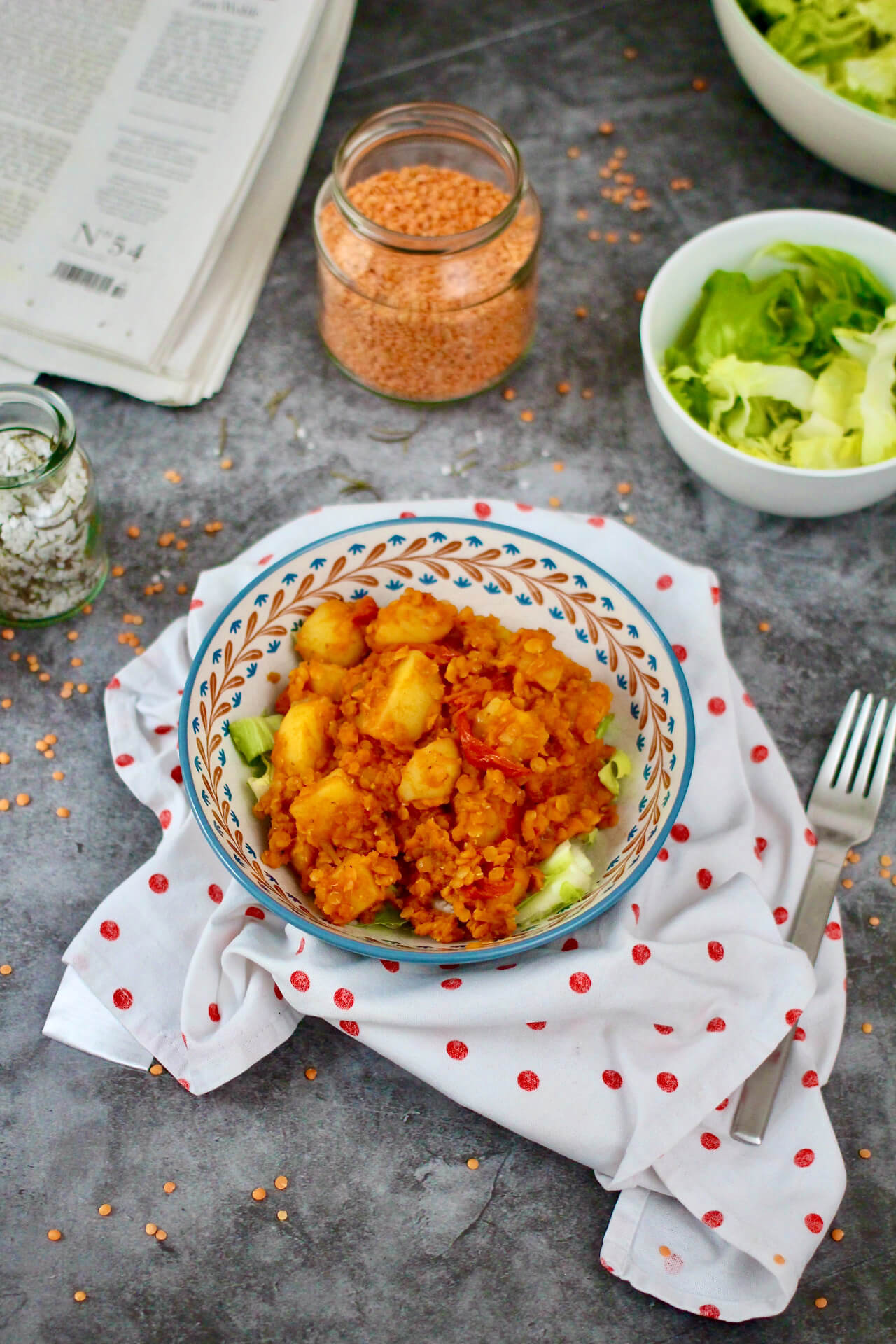 Kartoffelcurry mit roten Linsen